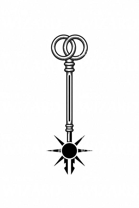 Tatoveringsdesign med nøkkel og sol