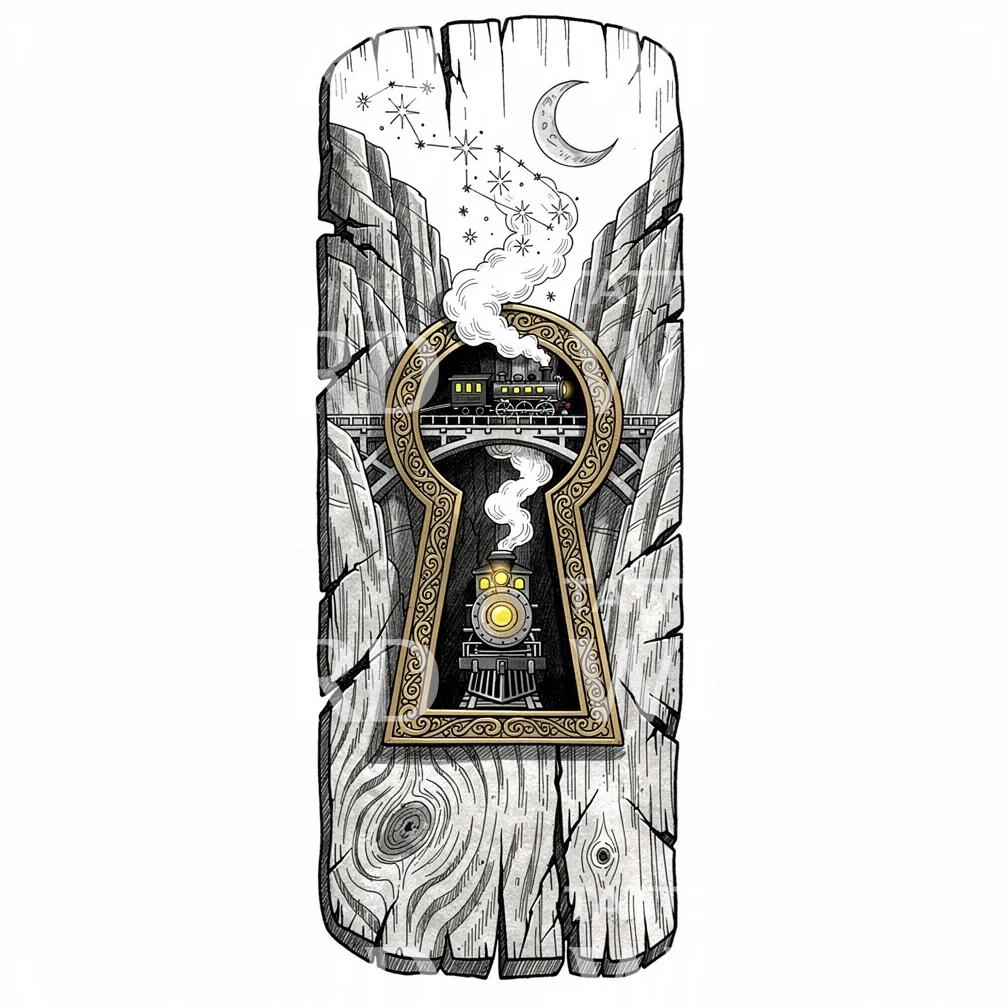 Keyhole Steam Train Tattoo Design