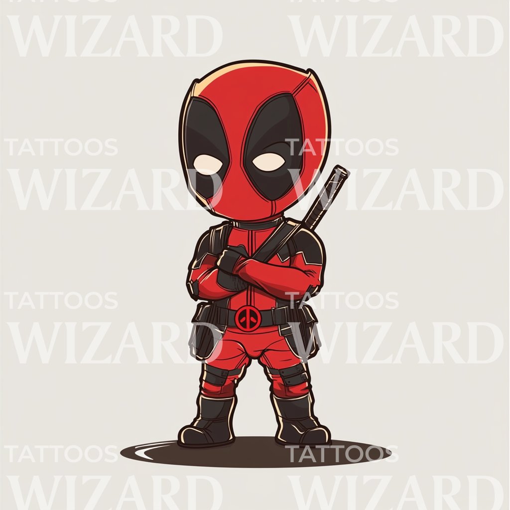 Kid Deadpool met Armen Gevouwen Tattoo Ontwerp