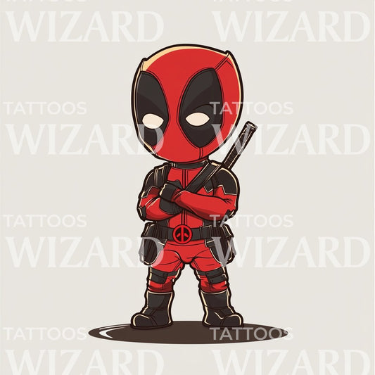 Design de tatouage Kid Deadpool avec les bras croisés