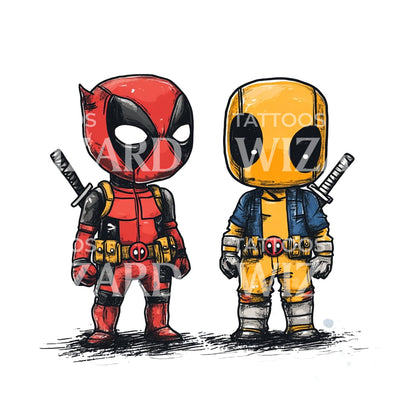 Enfants déguisés en Deadpool et Wolverine - Design de tatouage