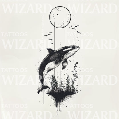 Killer Whale under Moonlight Tattoo Design