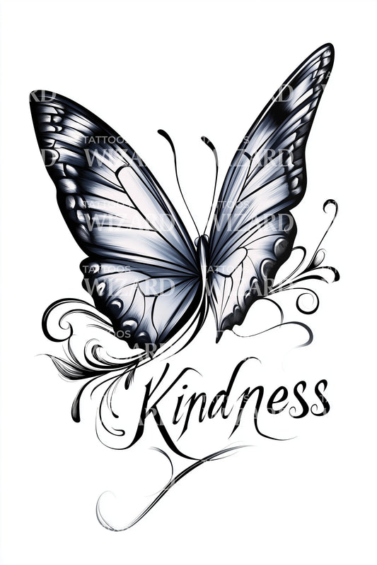 Kindness Butterfly Script Tattoo Illustration