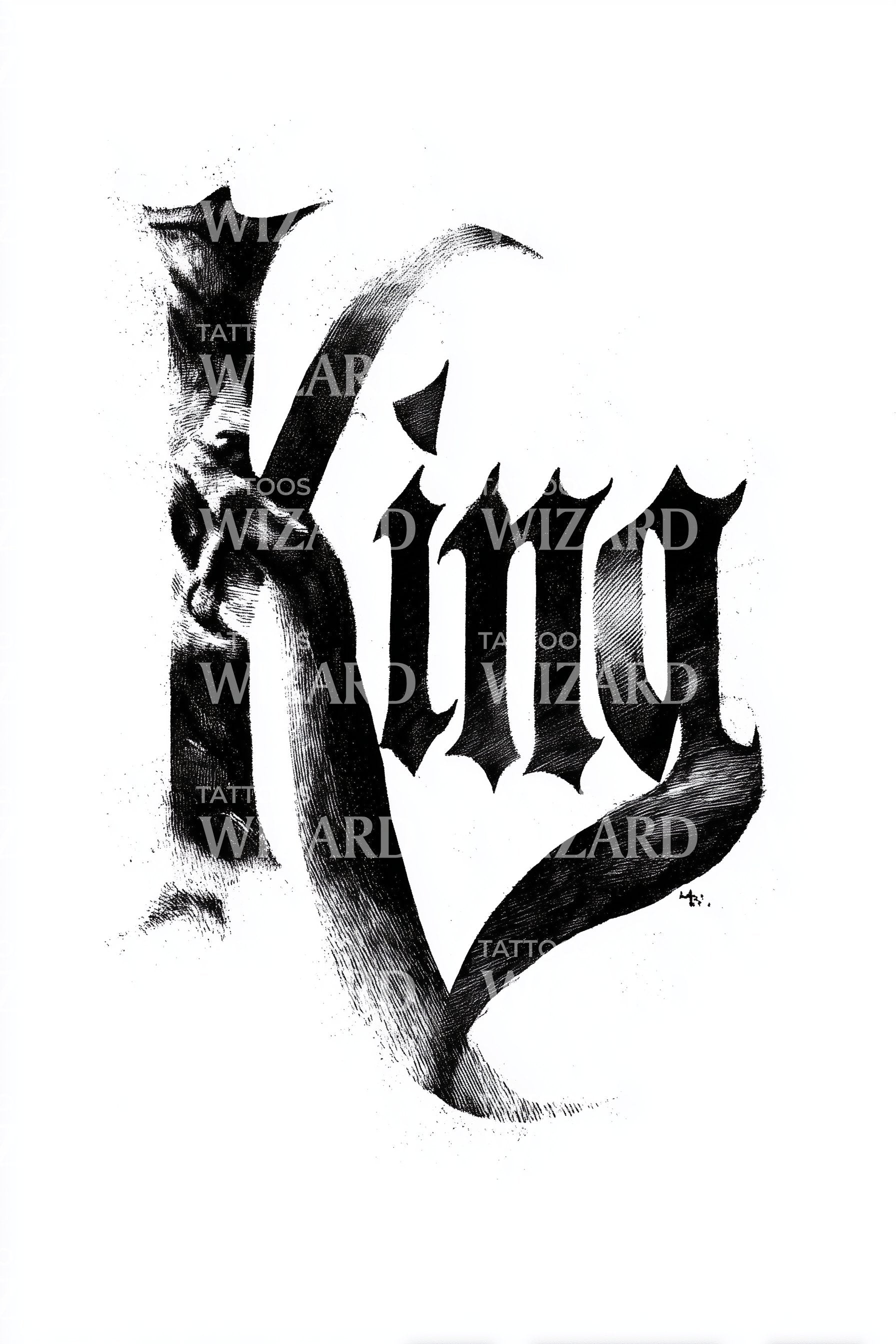 King Blackletter Script Tattoo Design – Tattoos Wizard Designs