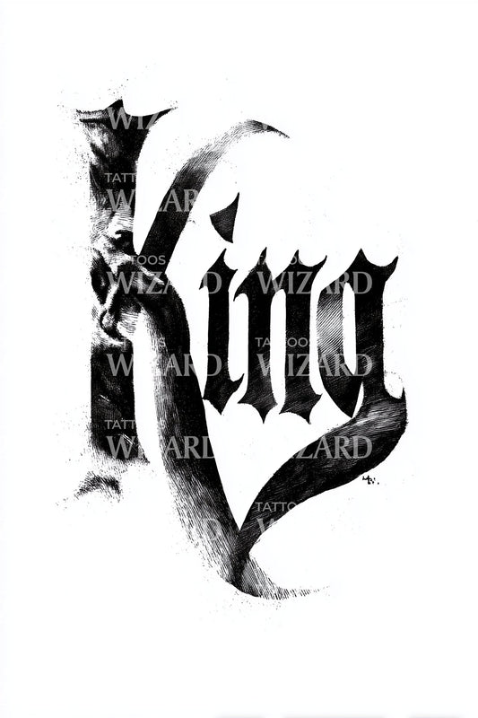 King Blackletter Script Tattoo Design