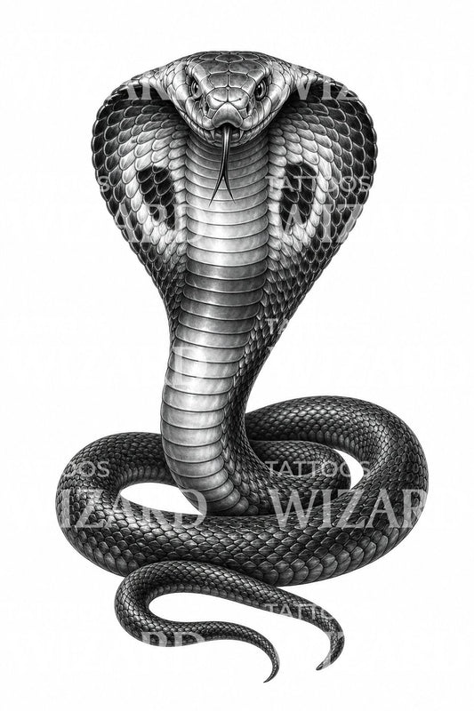 King cobra tattoo-ontwerp in zwart en grijs