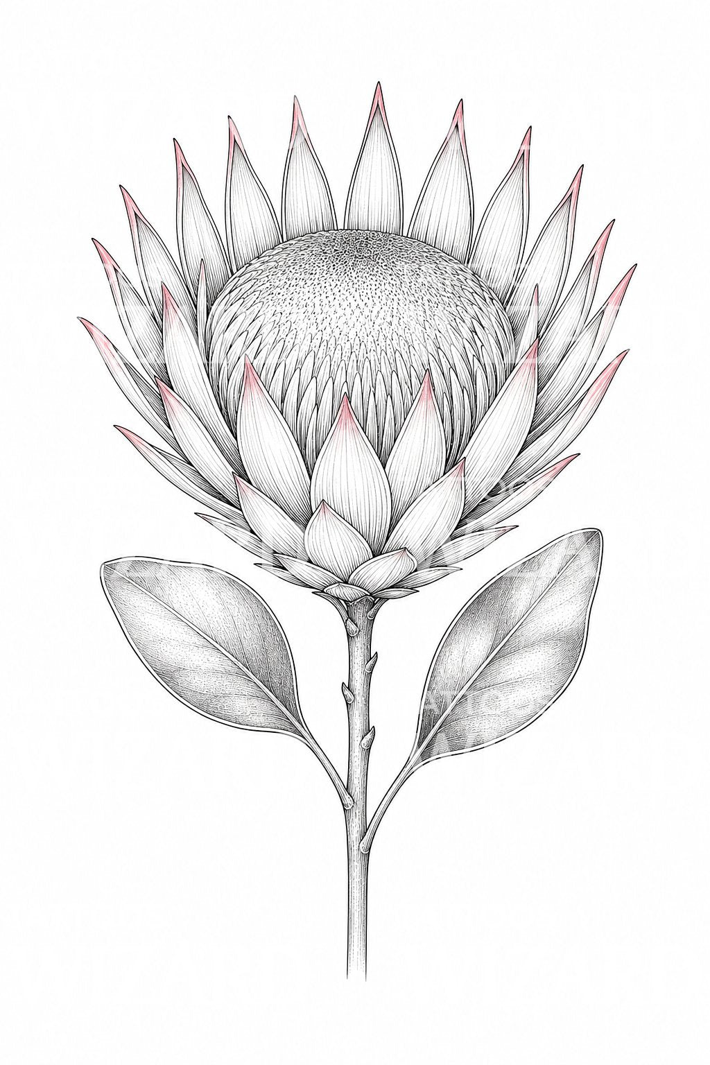King Protea Fine Line Tattoo Design