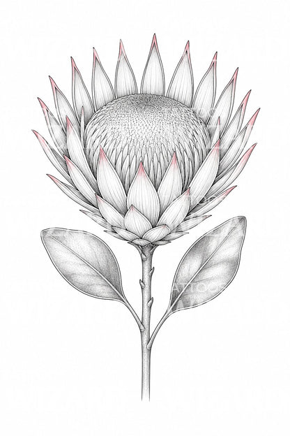 King Protea Fine Line Tattoo Design