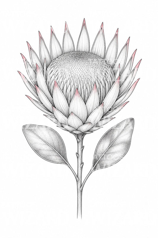 Király protea fine line tetoválásminta