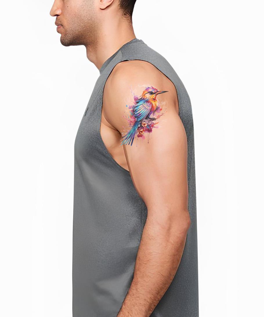 Design de Tatuagem de Pássaro Rei-Fisher em Aquarela