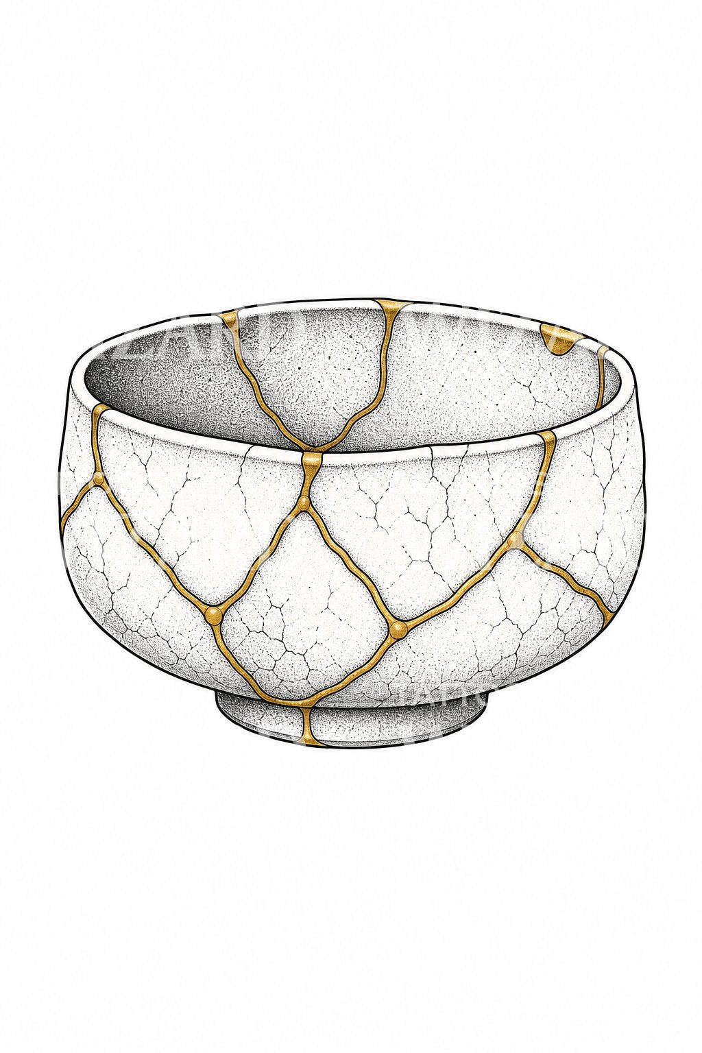 Kintsugi Gold Repair Bowl Tattoo Illustration