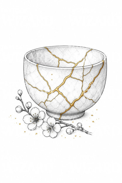 Design de tatouage bol réparé au kintsugi