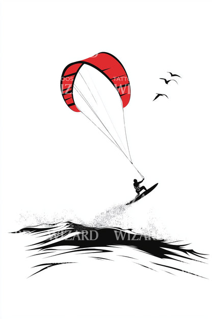 Kitesurf Rider Wave Tattoo Illustration
