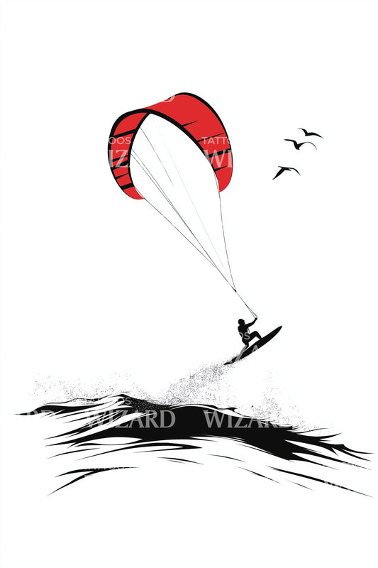 Kitesurf Rider Wave Tattoo Illustration