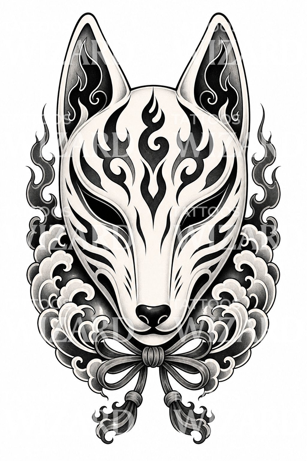 Tetovací návrh irezumi s maskou lišky kitsune