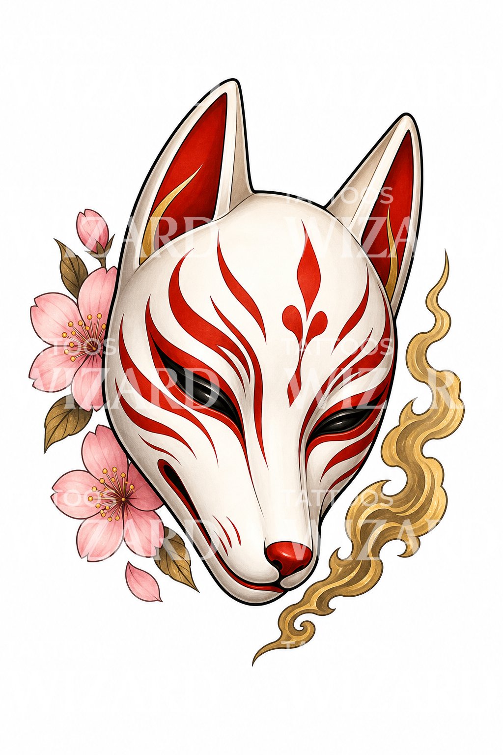 Kitsune Fox Mask Tattoo Design