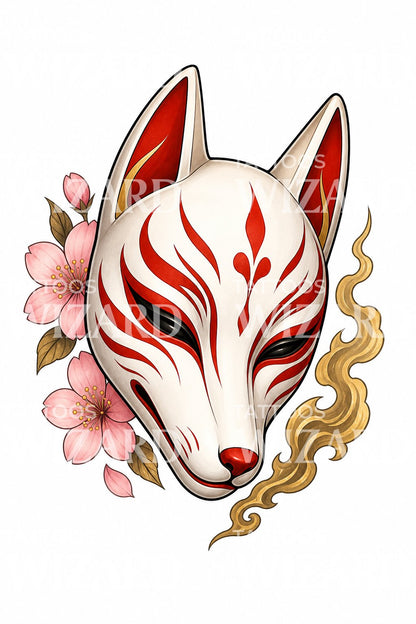 Kitsune Fox Mask Tattoo Design