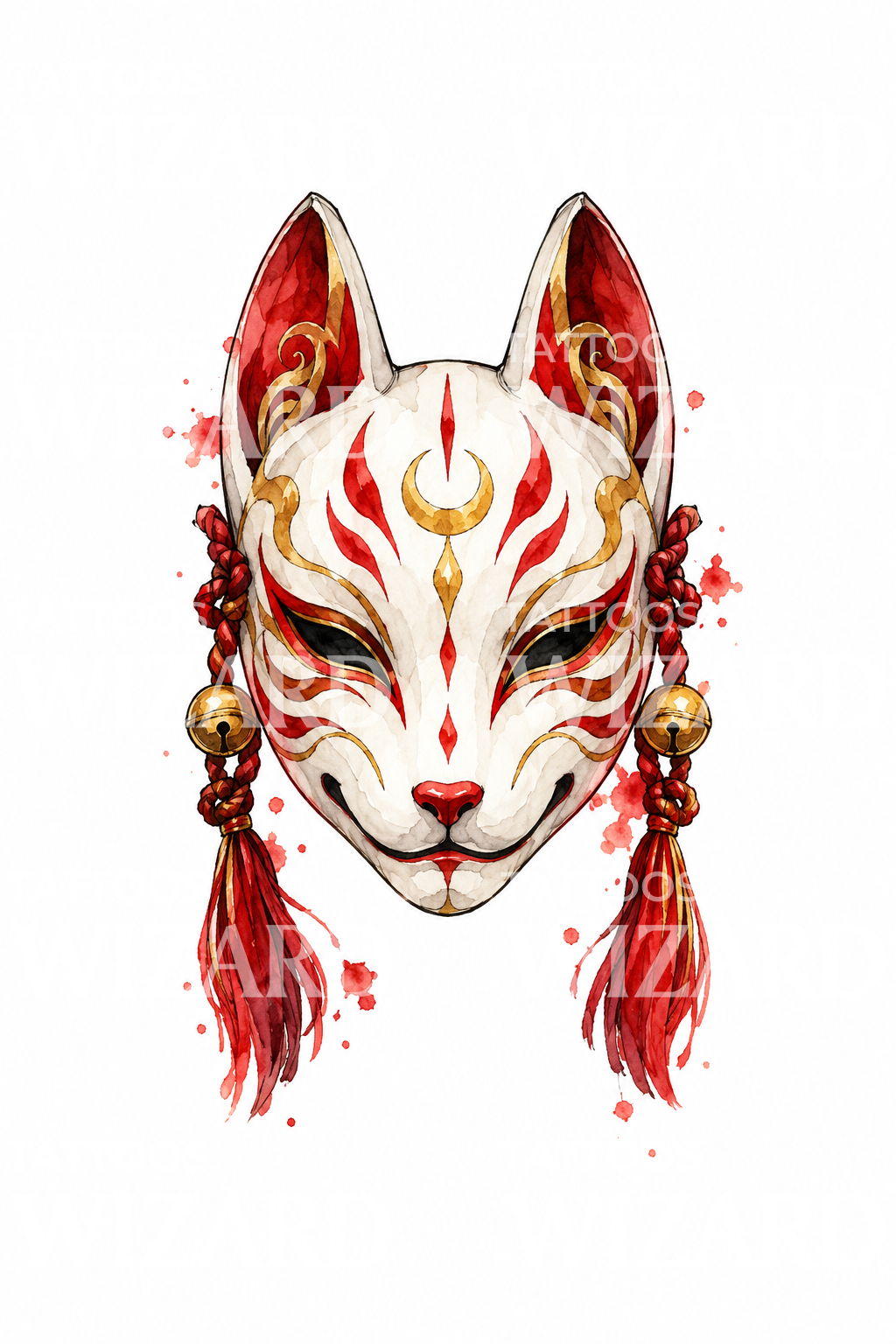 Akvarell-tatovering av en kitsune-revemaske