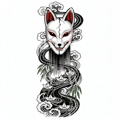 Kitsune Mask River Tattoo Design