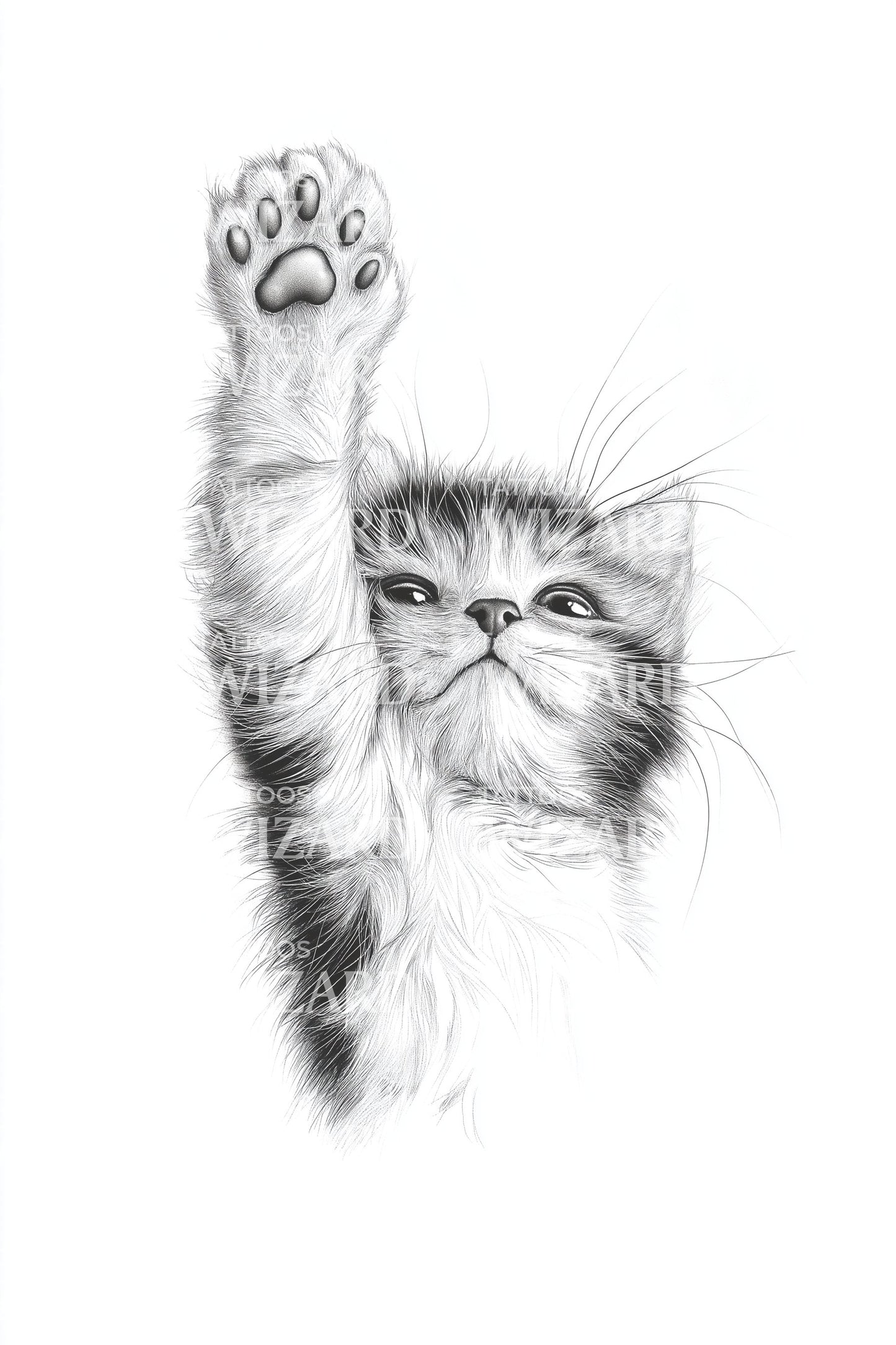 Kitten Paw Reach Tattoo Illustration