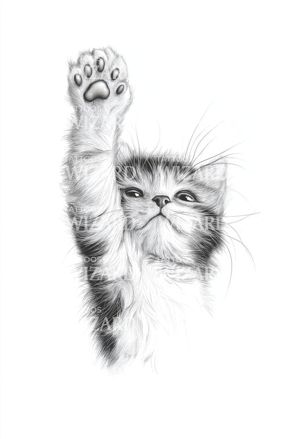 Kitten Paw Reach Tattoo Illustration