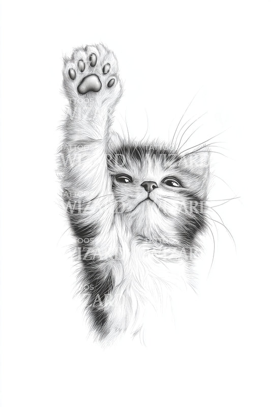 Kitten Paw Reach Tattoo Illustration