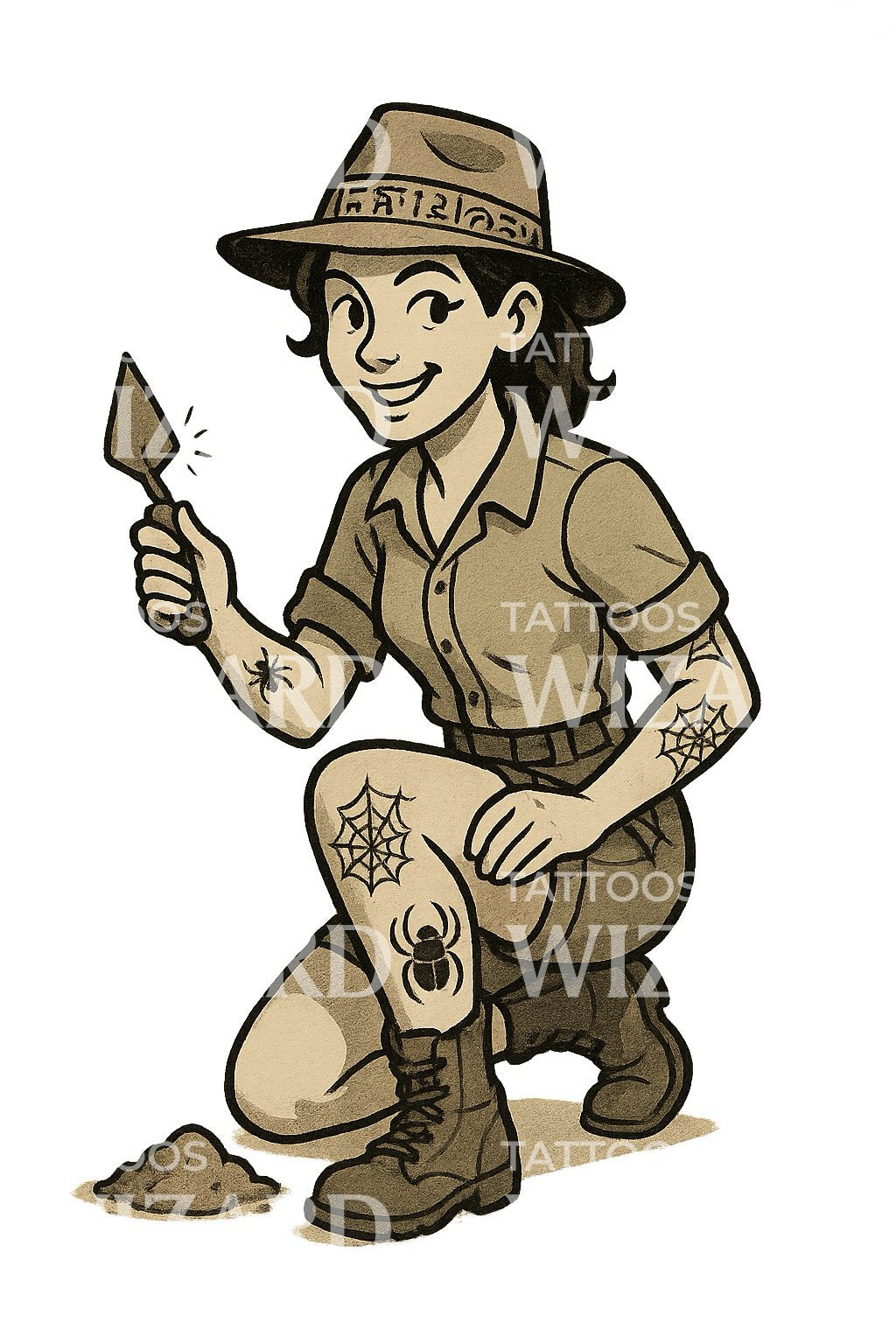 Kneeling Archaeologist Scout Tattoo Illustration