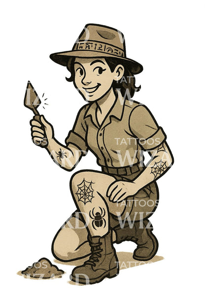 Kneeling Archaeologist Scout Tattoo Illustration
