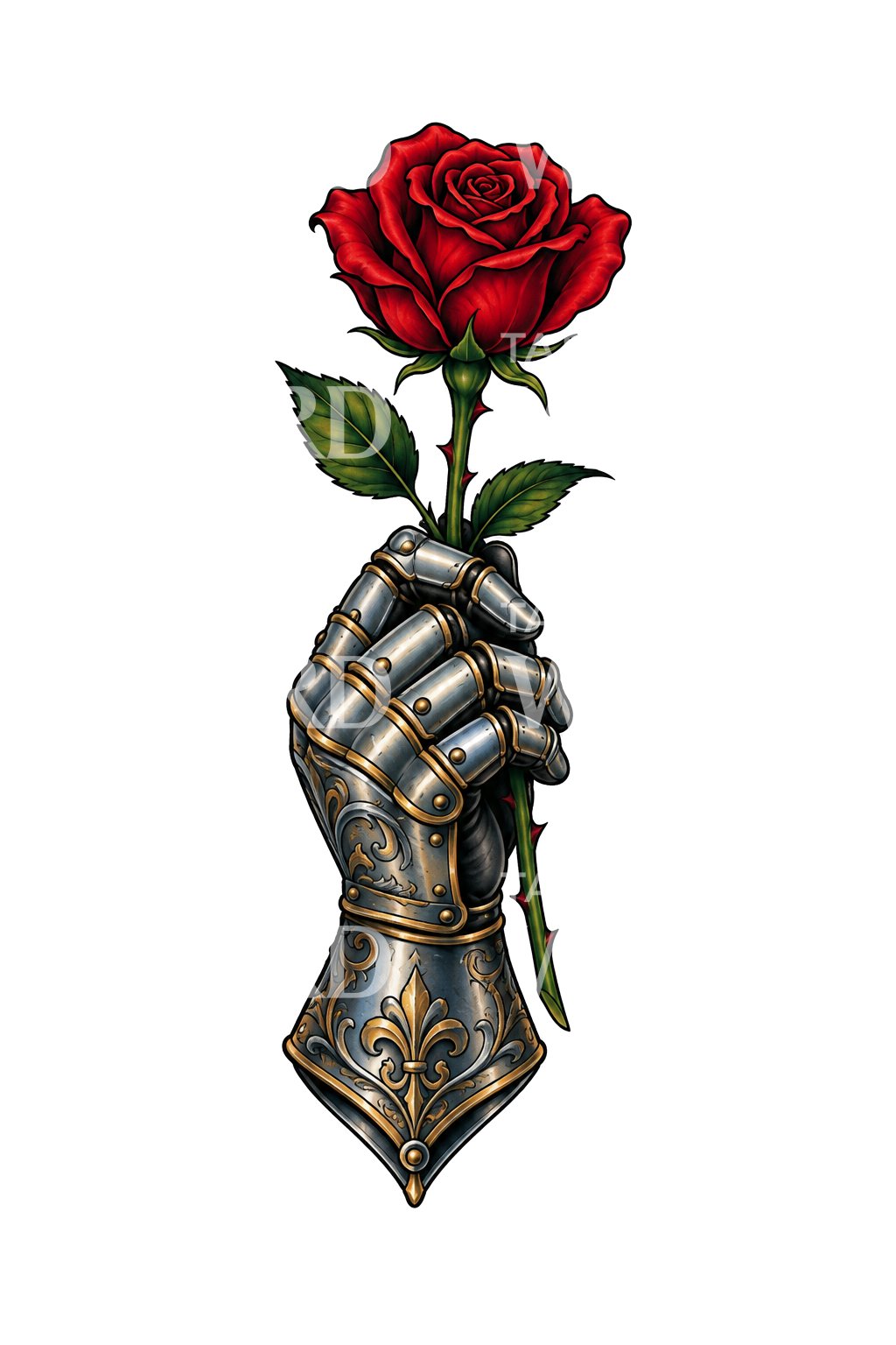 Tatuaggio di guanto d’arme da cavaliere con rosa