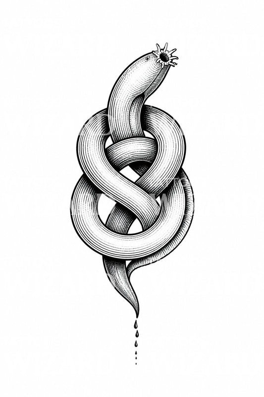 Ilustración de tatuaje de mixino anudado de aguas profundas