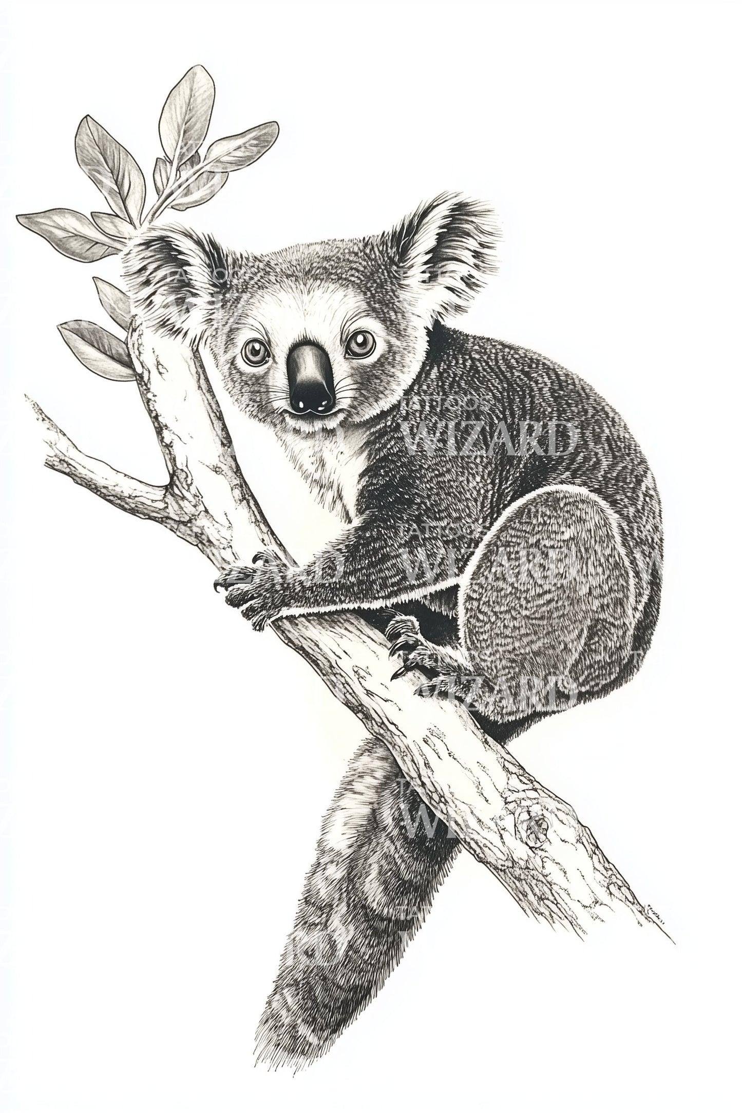 Koala on Branch Tattoo Design