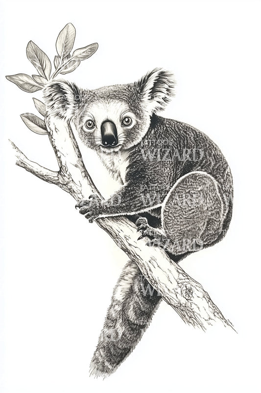 Koala on Branch Tattoo Design