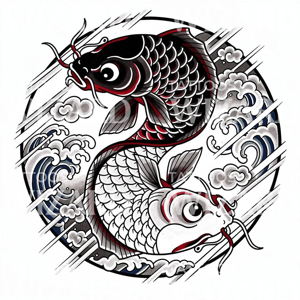 Desain Tato Lingkaran Ikan Koi