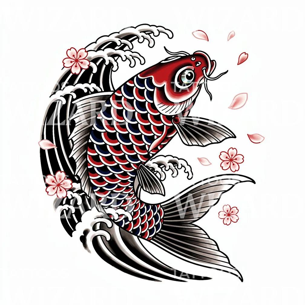 Karp Koi w Falach Projekt Tatuażu