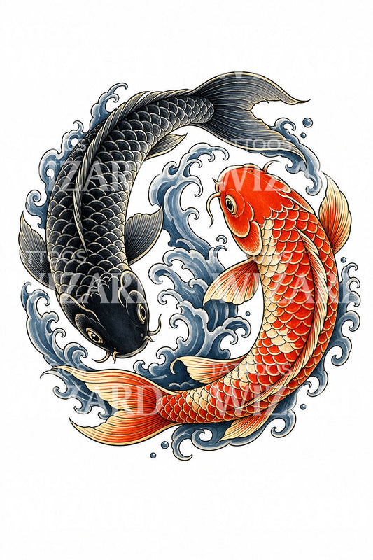 Design de tatuagem de peixes koi yin yang
