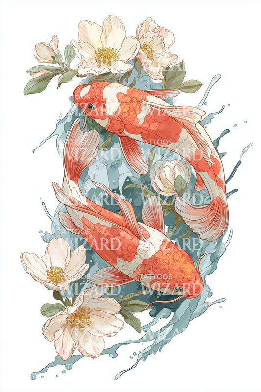 Koi Harmony Dance Tattoo Design