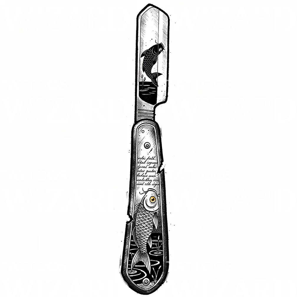 Design de Tatuagem Koi e Canivete