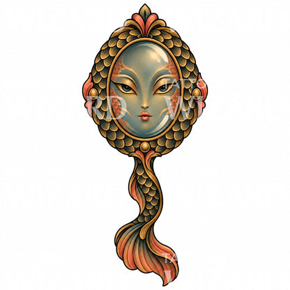 Design de tatuagem de máscara do espírito koi