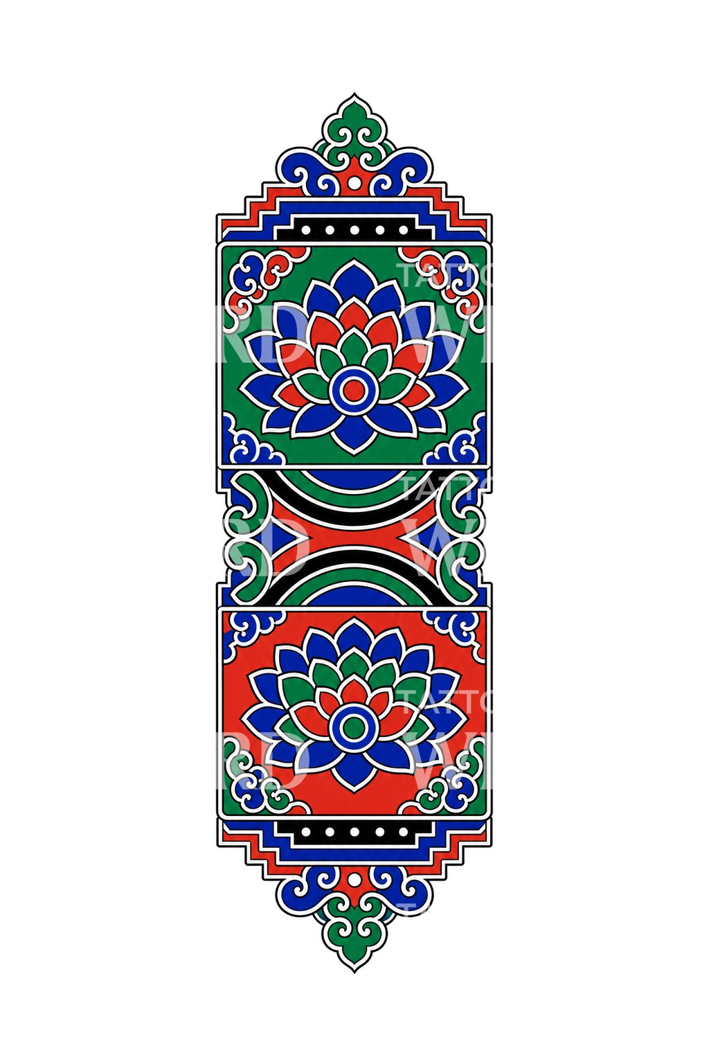 Koreaans dancheong-lotuspaneel-tattoo-ontwerp