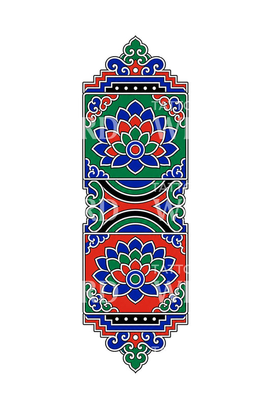 Koreaans dancheong-lotuspaneel-tattoo-ontwerp