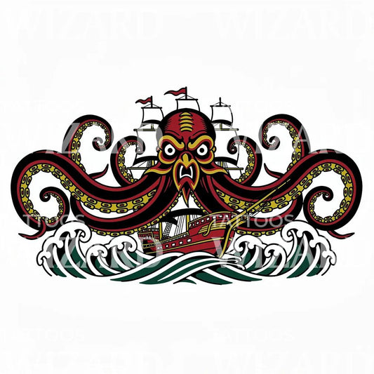 Kraken Kalózhajó Tetoválás Design