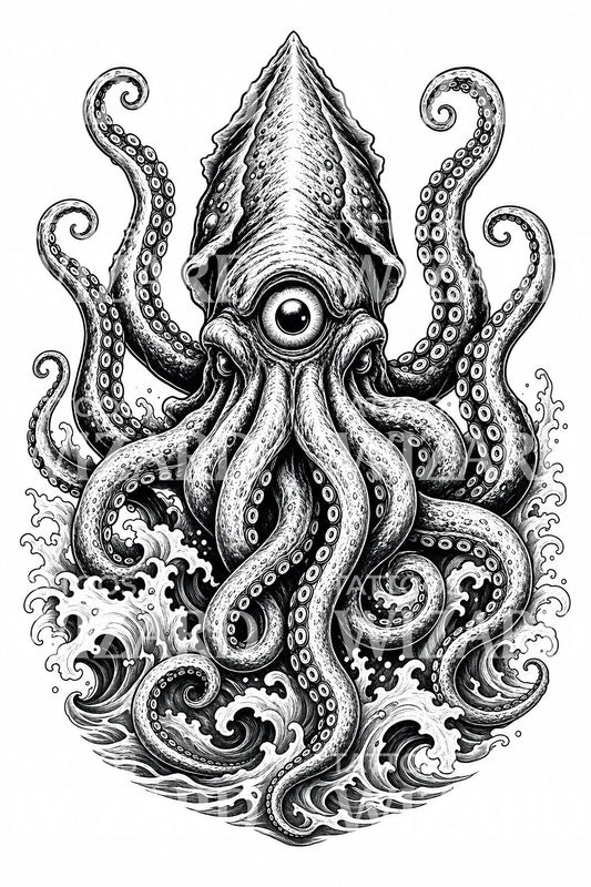 Desain Tato Monster Laut Kraken