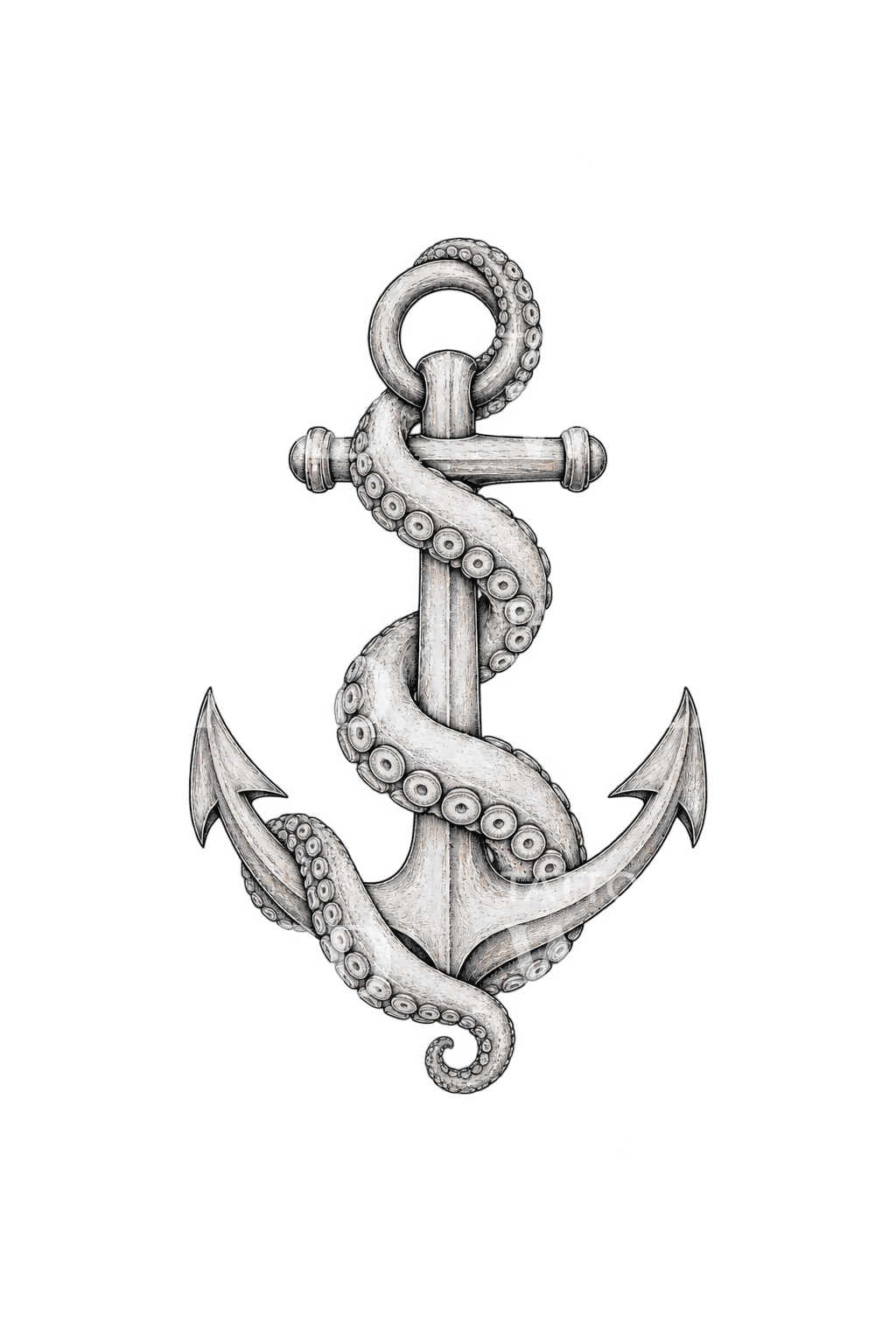 Tattoo van een krakententakel rond een anker