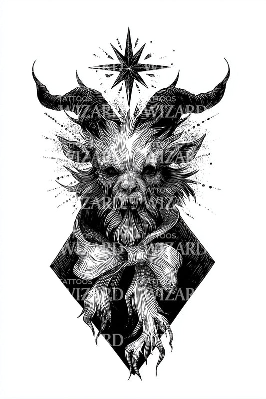 Krampus Bow Portrait Tattoo Illustration