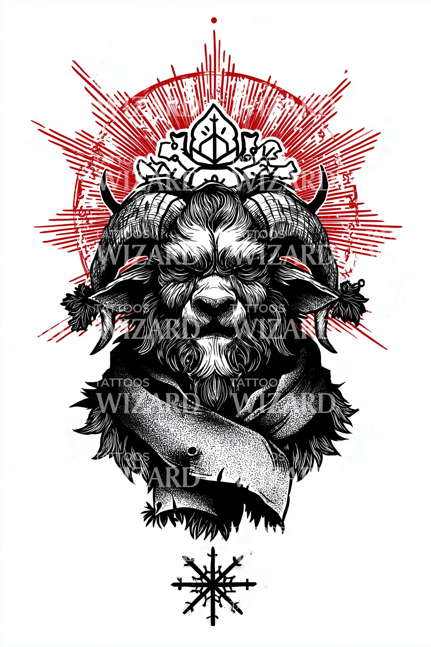 Krampus Crowned Beast Tattoo Illustration