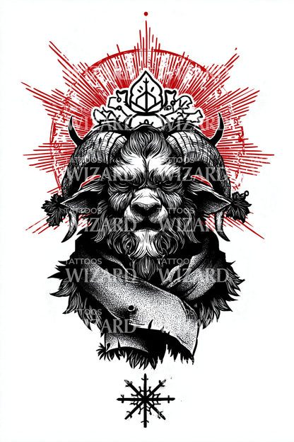 Krampus Crowned Beast Tattoo Illustration