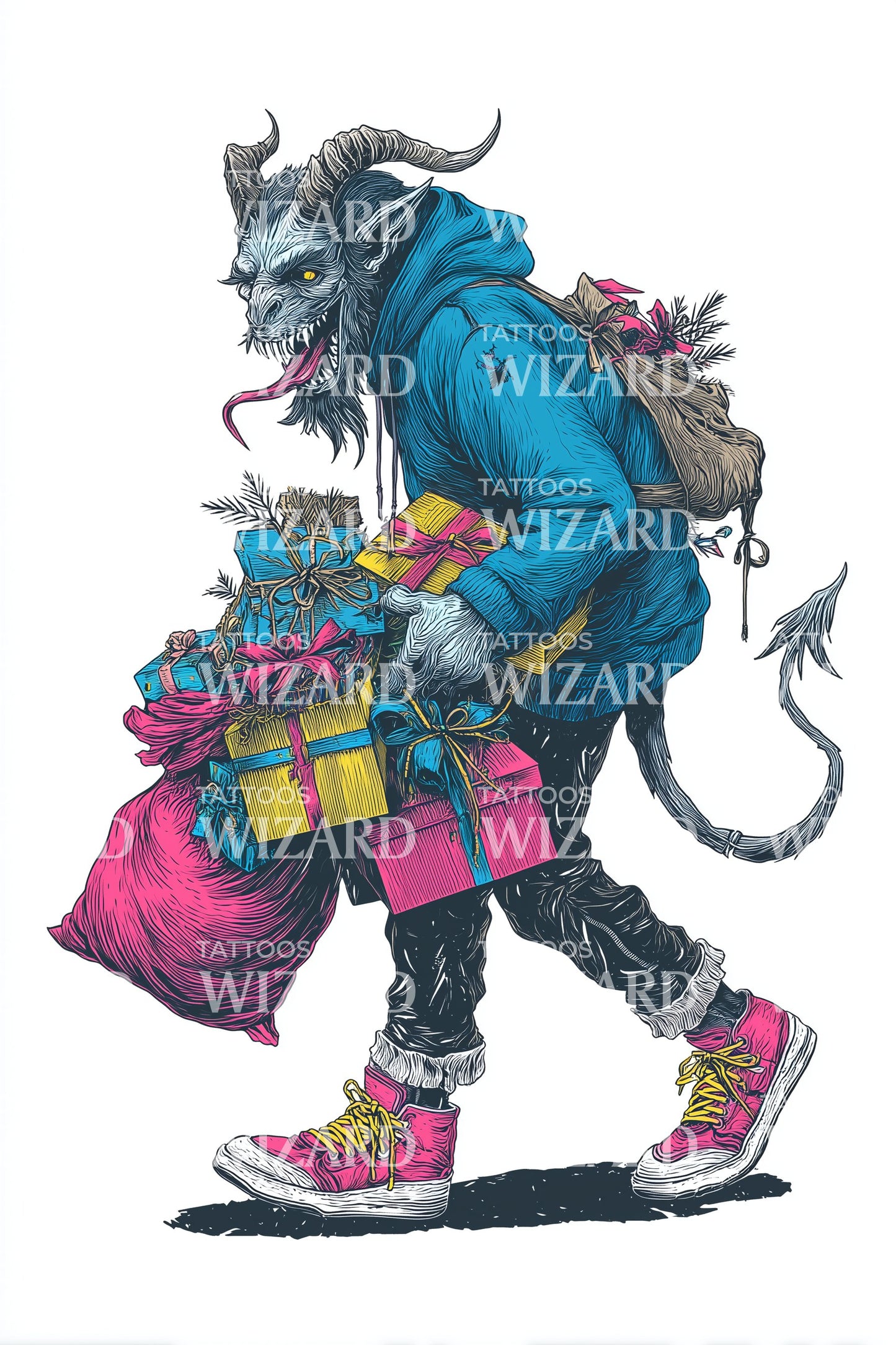 Krampus Gift Hauler Tattoo Design