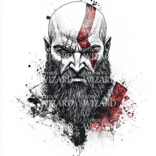 Kratos Warrior Face Tattoo Design