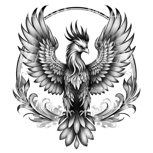 Neotraditional Phoenix Rising Tattoo Design
