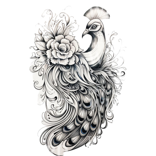 Black and Grey Peacock Tattoo Design